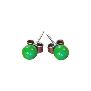 Small Bright Lime Green Ball Stud Earrings Minimalist Excellent Condition